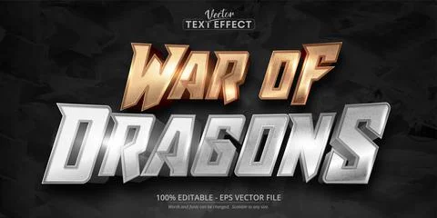 War of dragons text, shiny rose gold and silver color style editable text eff Stock Illustration