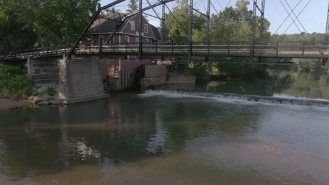 War Eagle grist mill aerial view War Eagle Arkansas Stock Footage 111788946