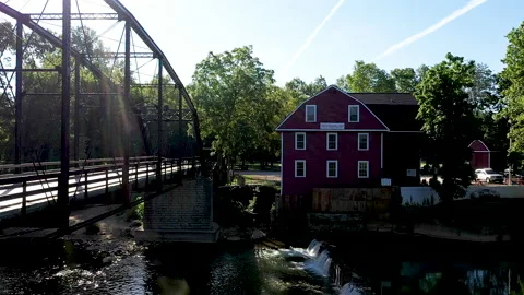 War Eagle Mill - Bridge Reveal Stock Footage 137619772