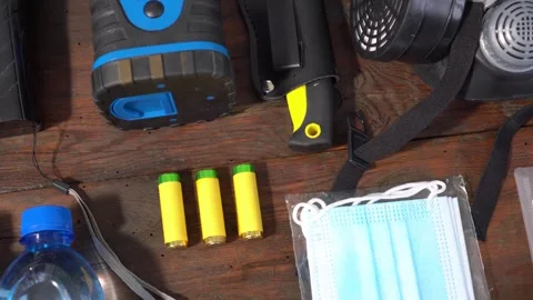 War emergency kit. A set of basic necessities during an emergency Video stock 312451779