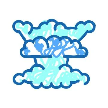War explosion mushroom cloud blue doodle drawing Stock Illustration