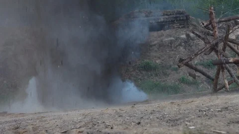 War, explosion of obstacles, grenade explosion Stock Footage 88721088