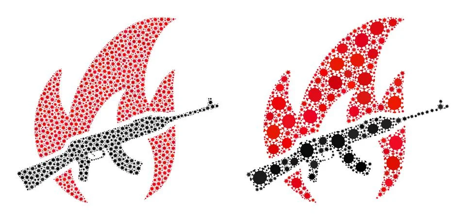 War Fire Icon - Composition of Covid Virus Biological Hazard Infection Elements Stock Illustration