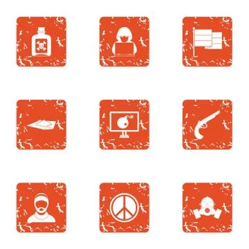 War hacker icons set, grunge style Stock Illustration