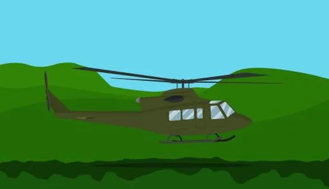 A war helicopter on the forest with mountain background Stock-Illustration