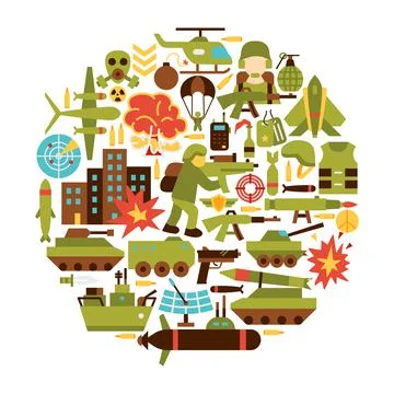 War Icons Circle Stock Illustration