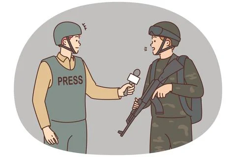 War journalist interview soldier Stock Illustration