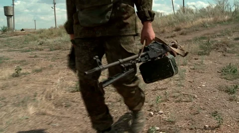 War with Kalashnikov machine gun in his hand 스톡 동영상 68189084