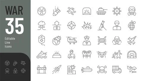War Line Editable Icons set. Stock Illustration
