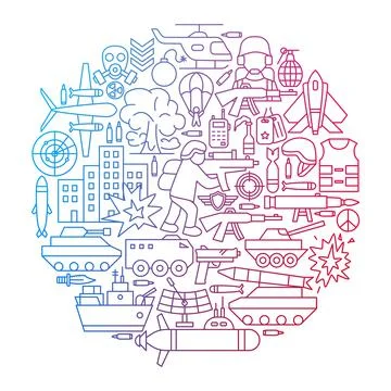 War Line Icon Circle Design Stock Illustration