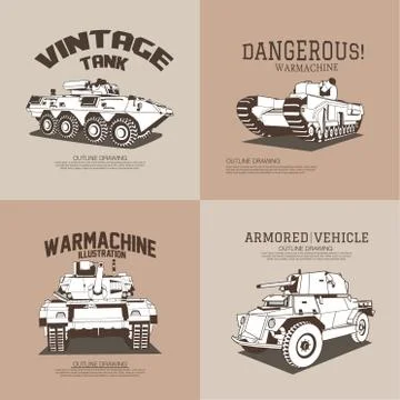 War machine isolated outline drawing vector illustration. Stock Illustration