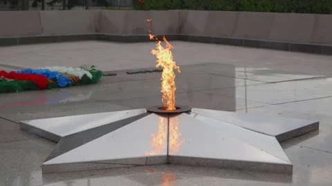 War memorial of eternal flame in memory of the war. War memorial in form of an Stock Footage 227954661