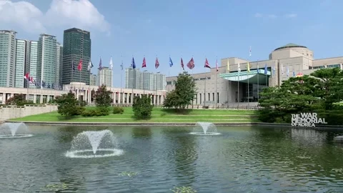 The War Memorial of Korea. Flags in front of the building. Seoul, South Korea Stock Footage 310386659