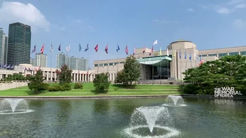 The War Memorial of Korea. Flags in front of the building. Seoul, South Korea Stock Footage 310386677