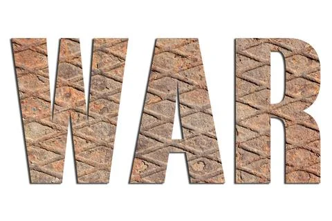 WAR  with metal texture on white background Stock Photos