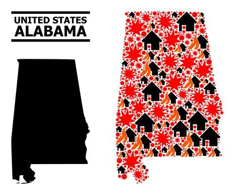 War Mosaic Map of Alabama State Illustrazione stock