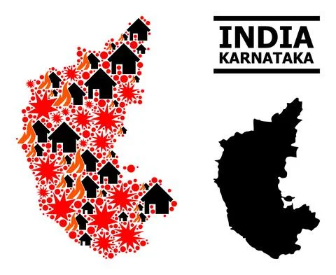 War Mosaic Map of Karnataka State Stock Illustration