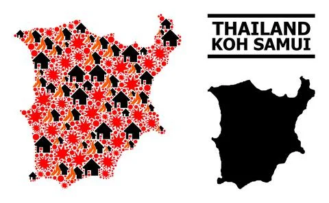War Mosaic Map of Koh Samui Stock Illustration