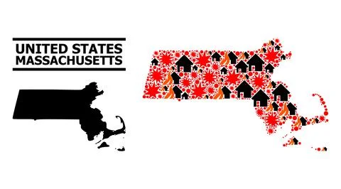 War Mosaic Map of Massachusetts State Stock Illustration