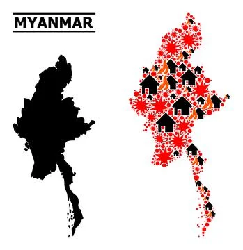 War Mosaic Map of Myanmar Stock Illustration