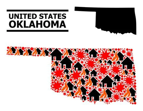 War Mosaic Map of Oklahoma State Stock Illustration