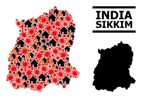 War Mosaic Map of Sikkim State Stock Illustration