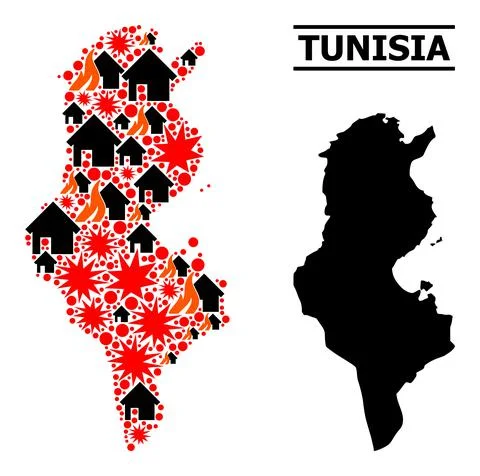 War Mosaic Map of Tunisia Stock Illustration