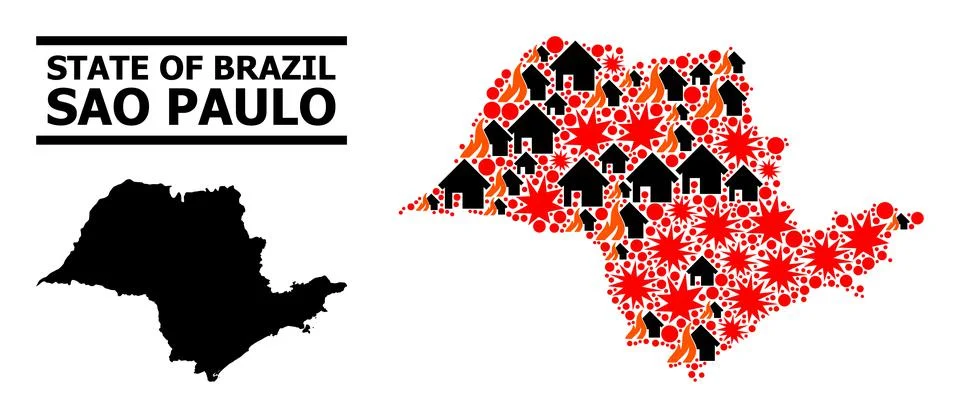 War Pattern Map of Sao Paulo State 스톡 일러스트