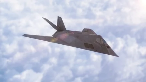 War Plane Flying Across The Sky And Clouds. Realistic Fighter Animation 4K. Video stock 97030711