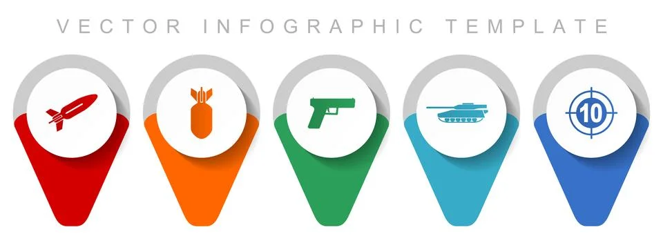 War pointer collection, miscellaneous icons such as missle, bomb, gun, tank a Stock Illustration
