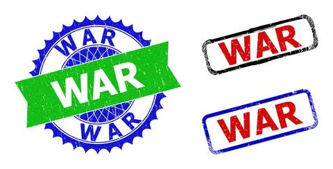 WAR Rosette and Rectangle Bicolor Watermarks with Scratched Styles イラスト素材