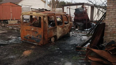 War ruins, damage car, War russia Stock Footage 239089043