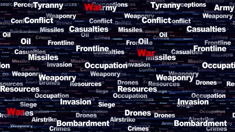 WAR Seamless Endless Keywords Animation, Background, Loop Video stock 330974756