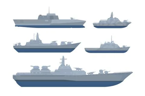 War ship set collection pack with various model and size with modern style an Stock Illustration