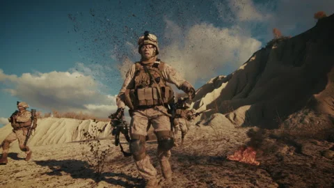 War Soldiers Shoot Fight Explosions Slow Motion Stock Footage 320999322