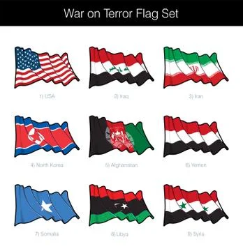 War on Terror Waving Flag Set Stock Illustration
