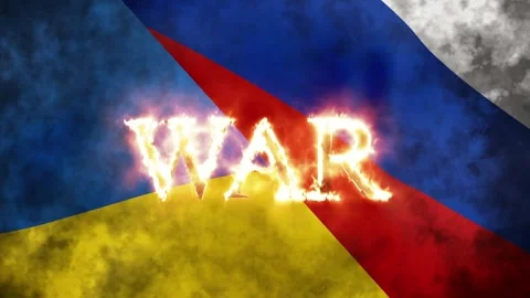War text on burning flags of Ukraine and Russia 스톡 동영상 276289909