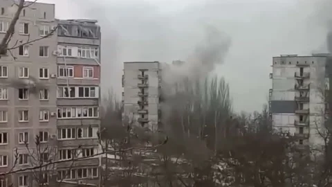 War in Ukraine. Air strike. Bombardment of a residential area. Russia attacked Stock Footage 178520747