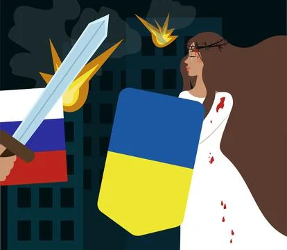 The war in Ukraine. Pray for Ukraine. Vector illustration in flat style Stock Illustration