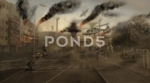 War zone Matte Painting Stock Illustration