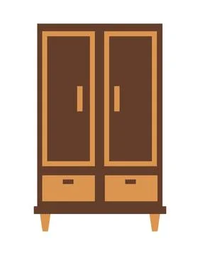 Wardrobe closed on legs, drawn in a flat style. Classic wardrobe. 스톡 일러스트