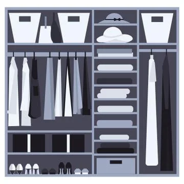 Wardrobe. Clothes in the closet. Vector illustration. Stock Illustration