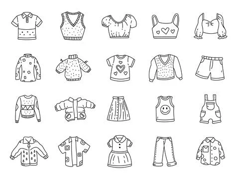 Wardrobe clothes set in outline line art イラスト素材