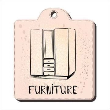 Wardrobe linear drawing on the tag for the store s sale. Coupon with the image Illustrazione stock