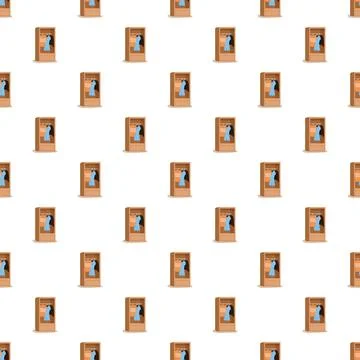 Wardrobe seamless pattern showing blue dress inside closet Stock Illustration