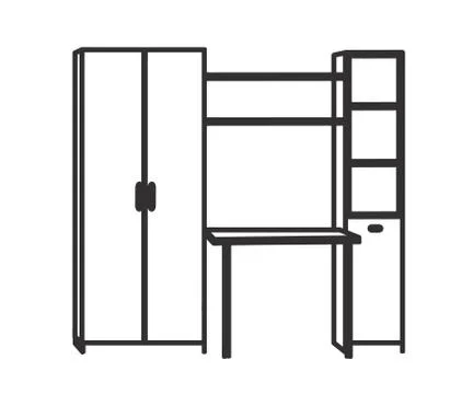 Wardrobe with a table on a white background. Sketch. Stock Illustration