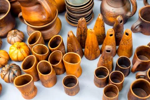 Ware of yellow clay made technology pre-industrial period Stock Photos