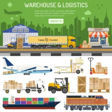Warehouse and logistics banner Stock Illustration
