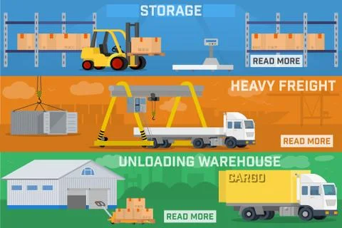 Warehouse and logistics banner set. Stock Illustration