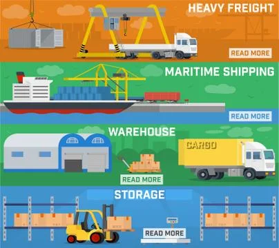 Warehouse and logistics banner set. Stock Illustration